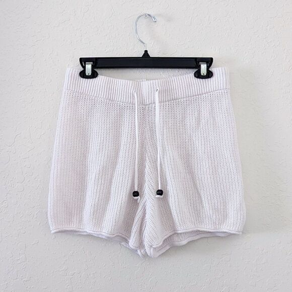 Women's Onia Knot Linen Sweater Short Ribbed Waistband Medium White Relaxed Fit